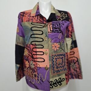 Alex Kim Multicolor Embroidered Floral Patchwork Bohemian Art to Wear Jacket- M